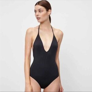 Onia Nina Plunge Halter One-Piece Swimsuit Black Size Medium